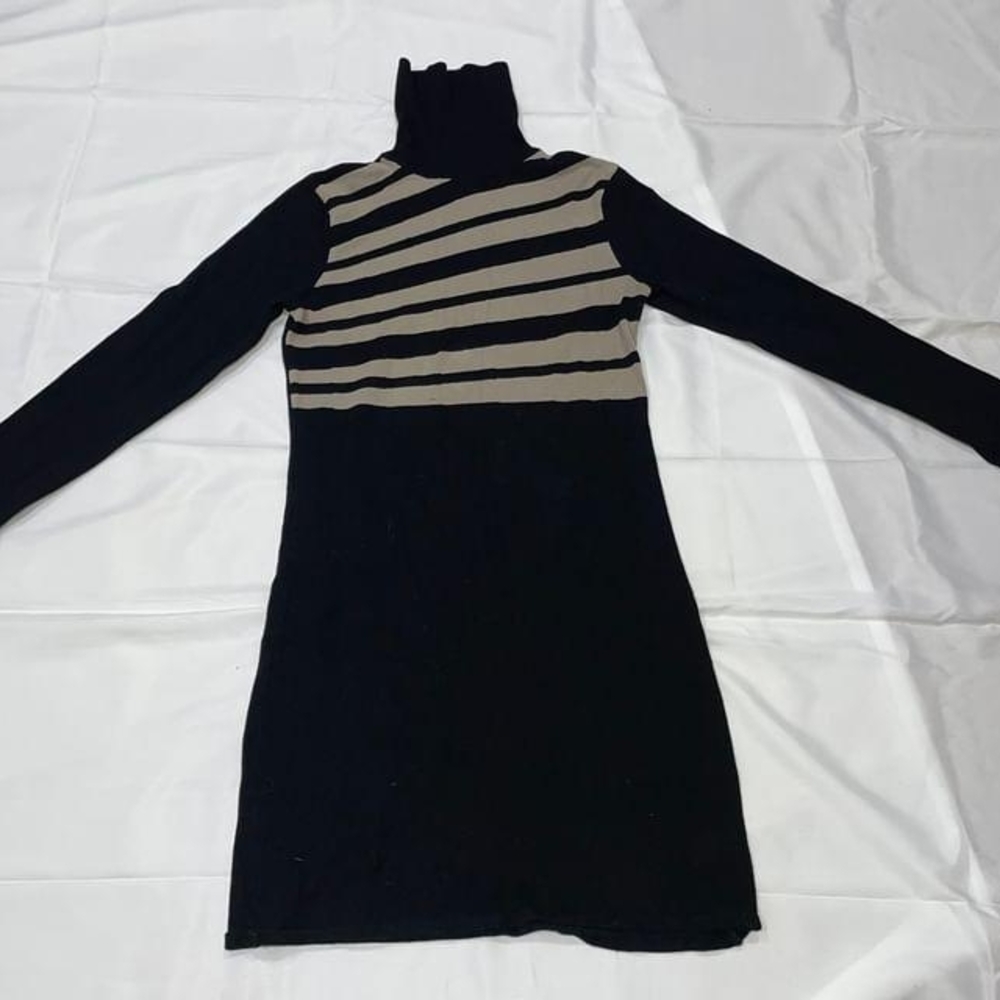 Black and Beige Striped Women's Dress